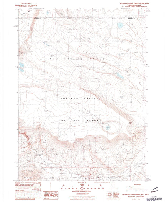 Classic USGS Thousand Creek Spring Nevada 7.5'x7.5' Topo Map Image