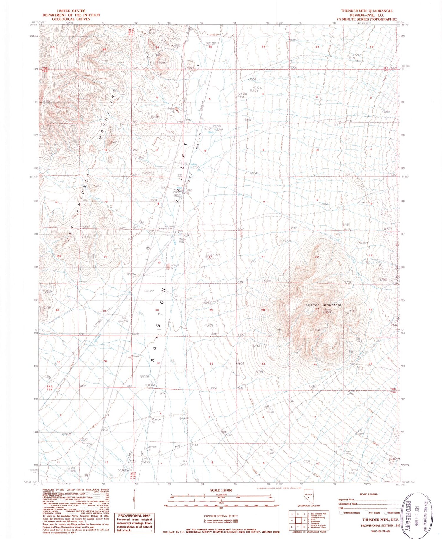 Classic USGS Thunder Mountain Nevada 7.5'x7.5' Topo Map Image