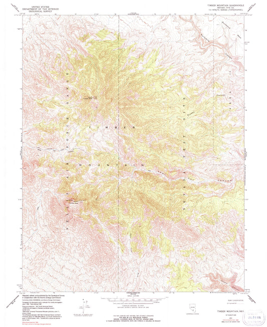 Classic USGS Timber Mountain Nevada 7.5'x7.5' Topo Map Image