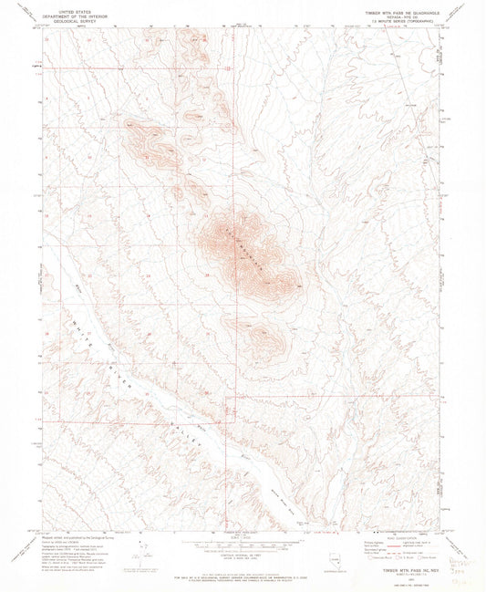 Classic USGS Timber Mountain Pass NE Nevada 7.5'x7.5' Topo Map Image