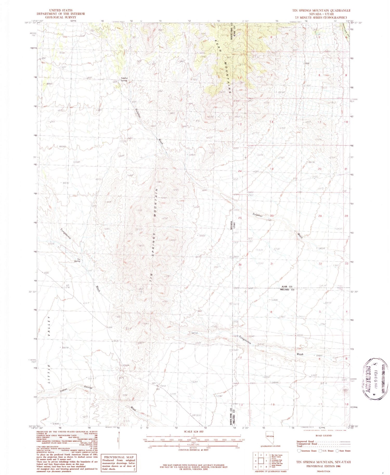 Classic USGS Tin Springs Mountain Nevada 7.5'x7.5' Topo Map Image