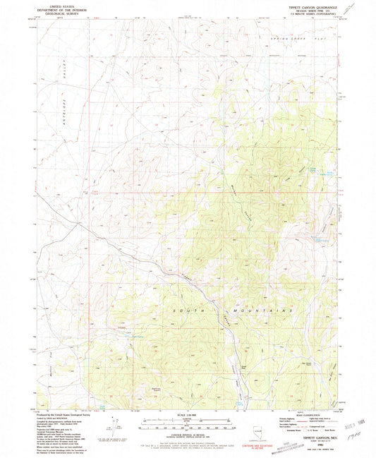 Classic USGS Tippett Canyon Nevada 7.5'x7.5' Topo Map Image