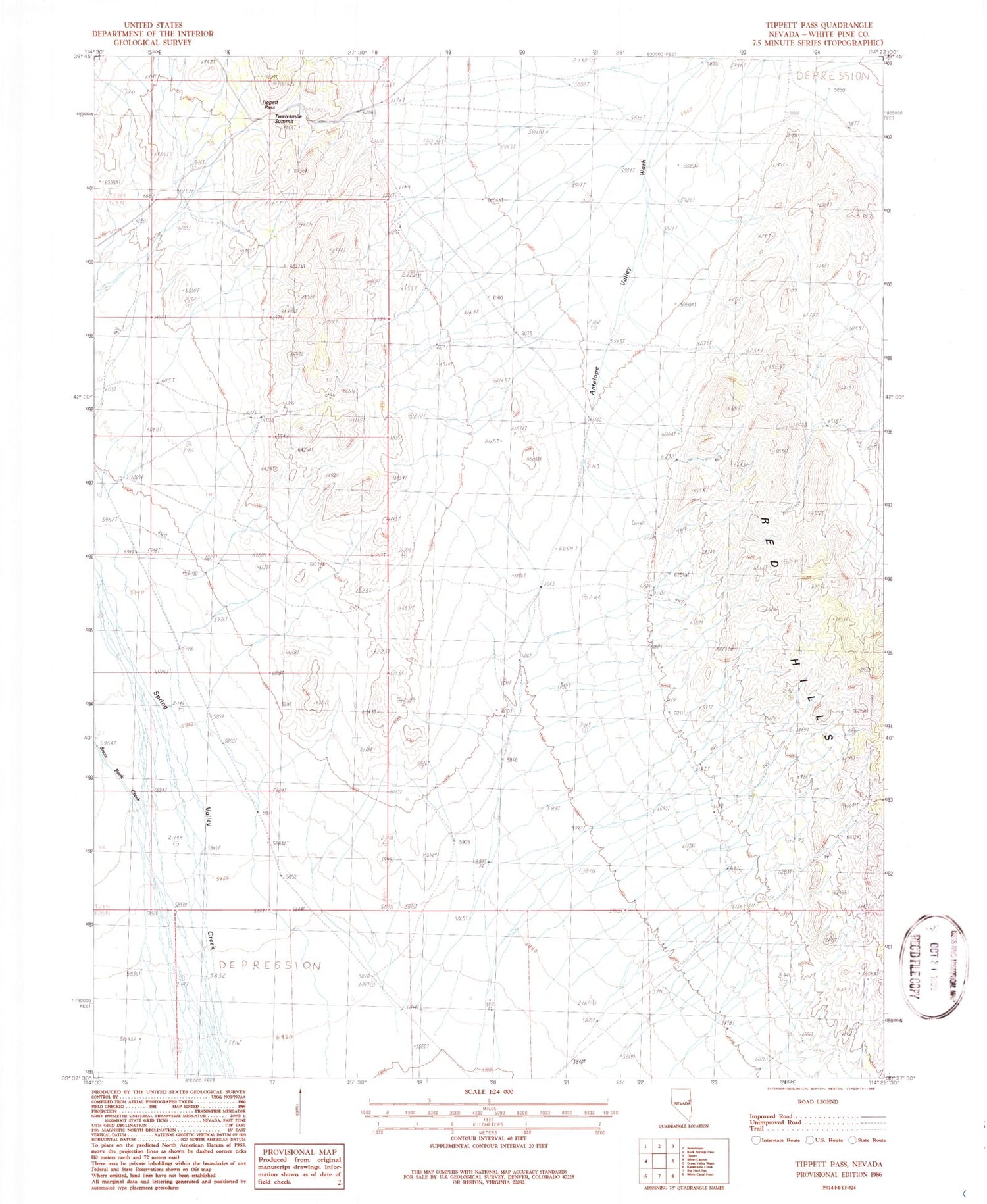 Classic USGS Tippett Pass Nevada 7.5'x7.5' Topo Map Image