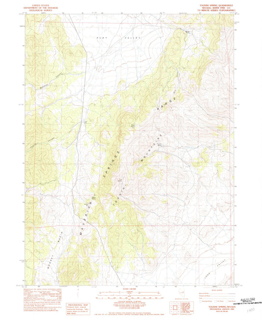 Classic USGS Tognini Spring Nevada 7.5'x7.5' Topo Map Image