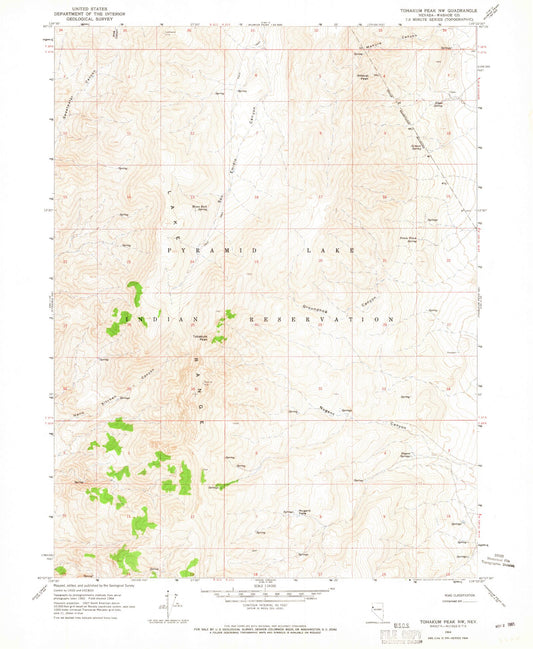 Classic USGS Tohakum Peak NW Nevada 7.5'x7.5' Topo Map Image