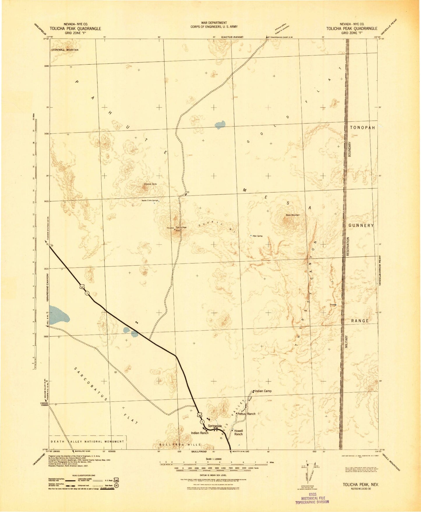 Historic 1942 Tolicha Peak Nevada 30'x30' Topo Map Image
