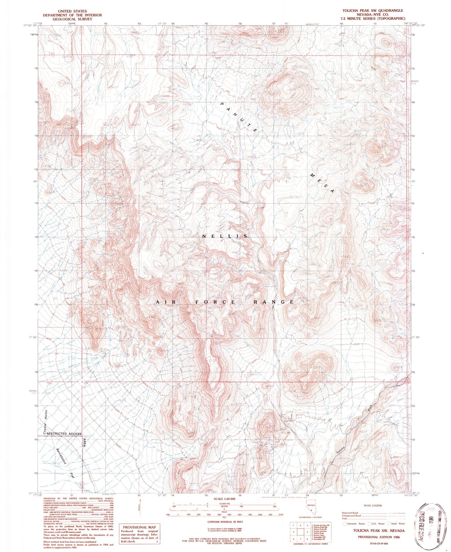 Classic USGS Tolicha Peak SW Nevada 7.5'x7.5' Topo Map Image