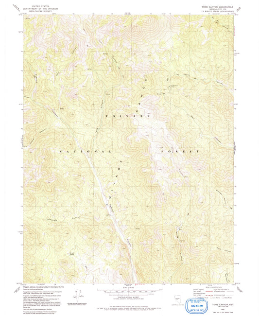 Classic USGS Toms Canyon Nevada 7.5'x7.5' Topo Map Image