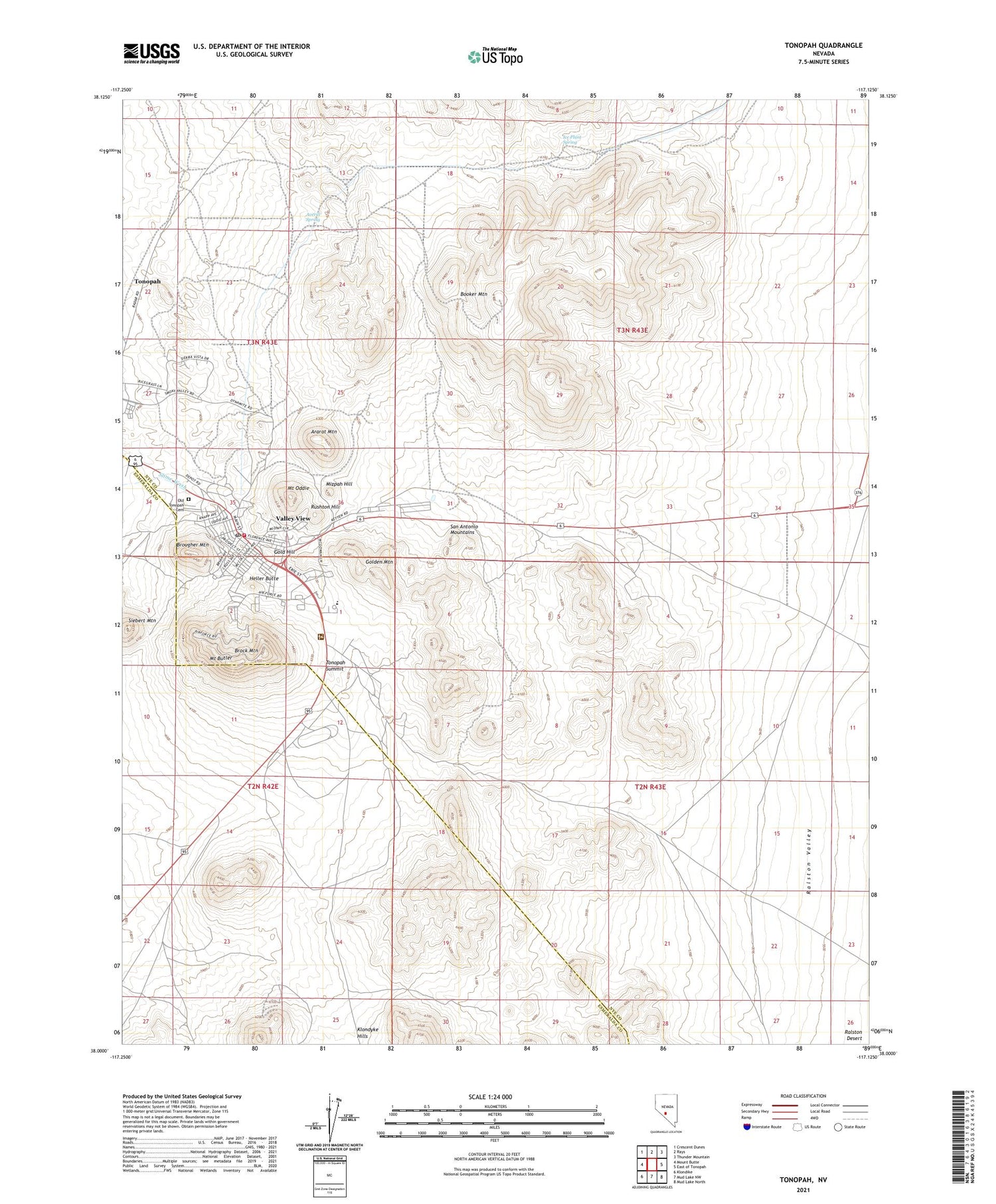Tonopah Nevada US Topo Map Image