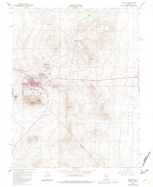 Classic USGS Tonopah Nevada 7.5'x7.5' Topo Map Image