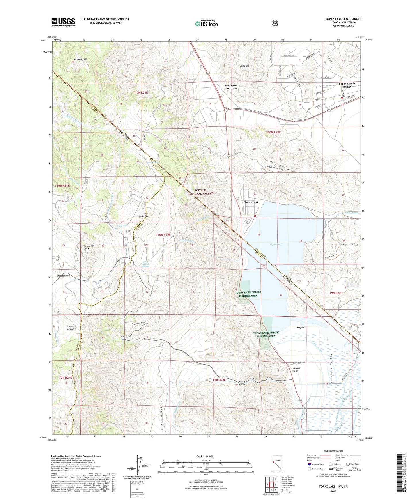Topaz Lake Nevada US Topo Map Image