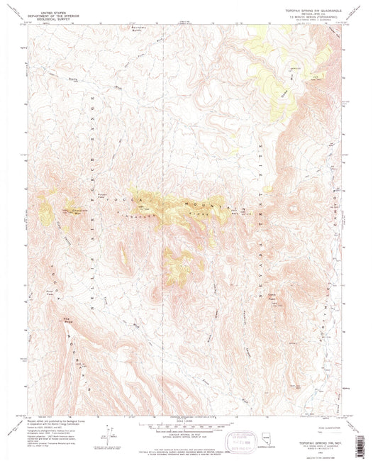 Classic USGS Topopah Spring NW Nevada 7.5'x7.5' Topo Map Image