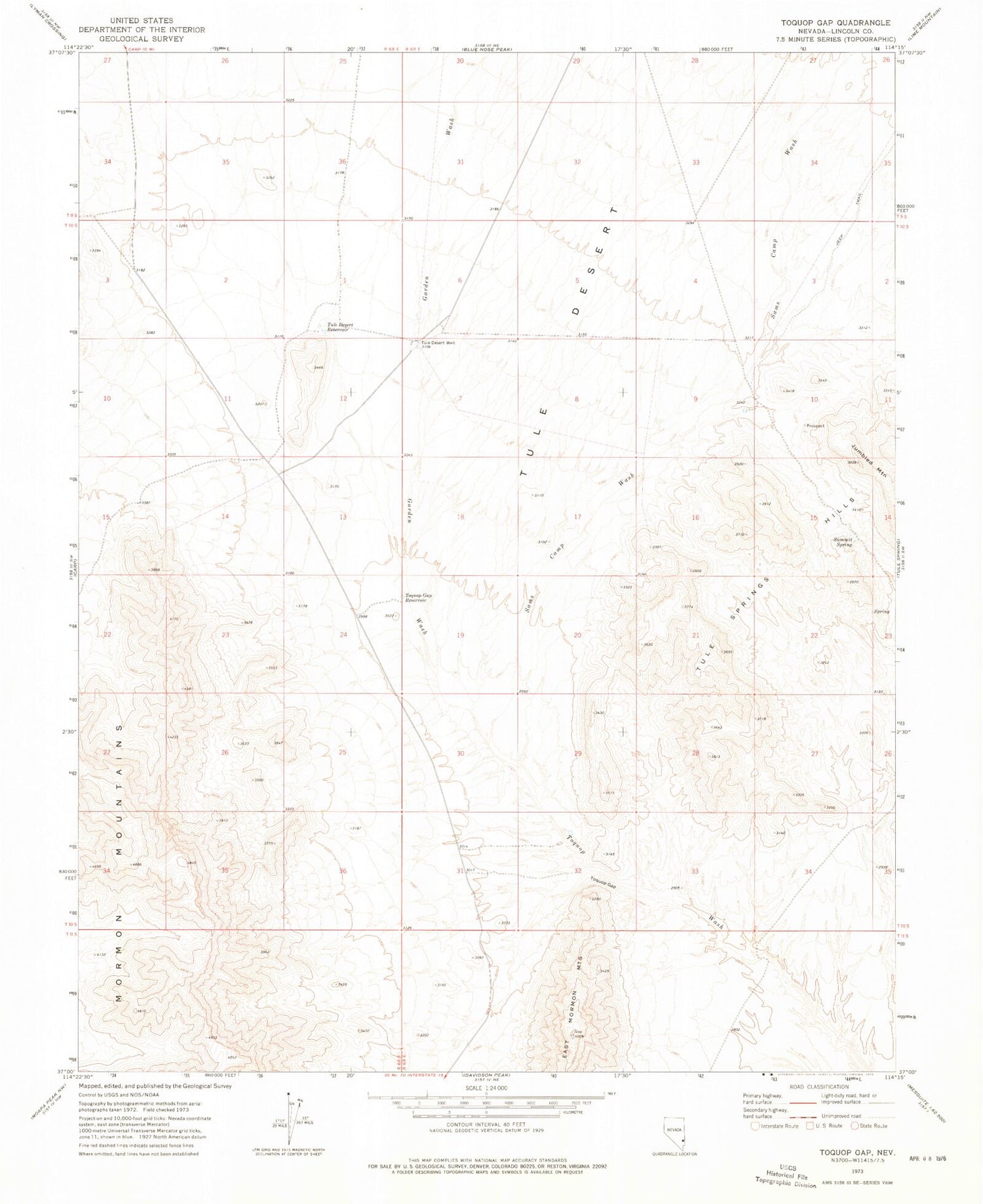 Classic USGS Toquop Gap Nevada 7.5'x7.5' Topo Map Image