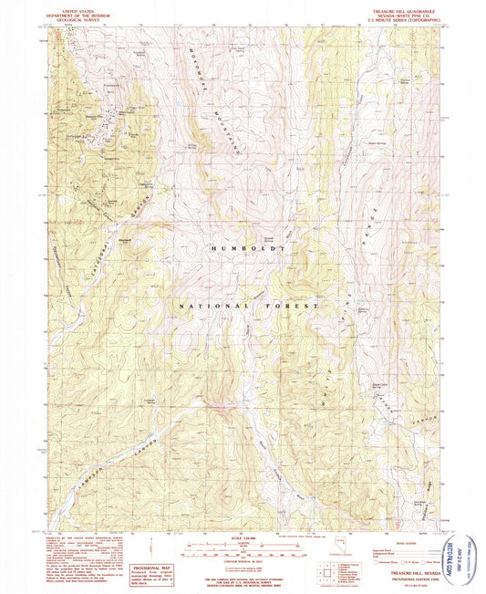 Classic USGS Treasure Hill Nevada 7.5'x7.5' Topo Map Image