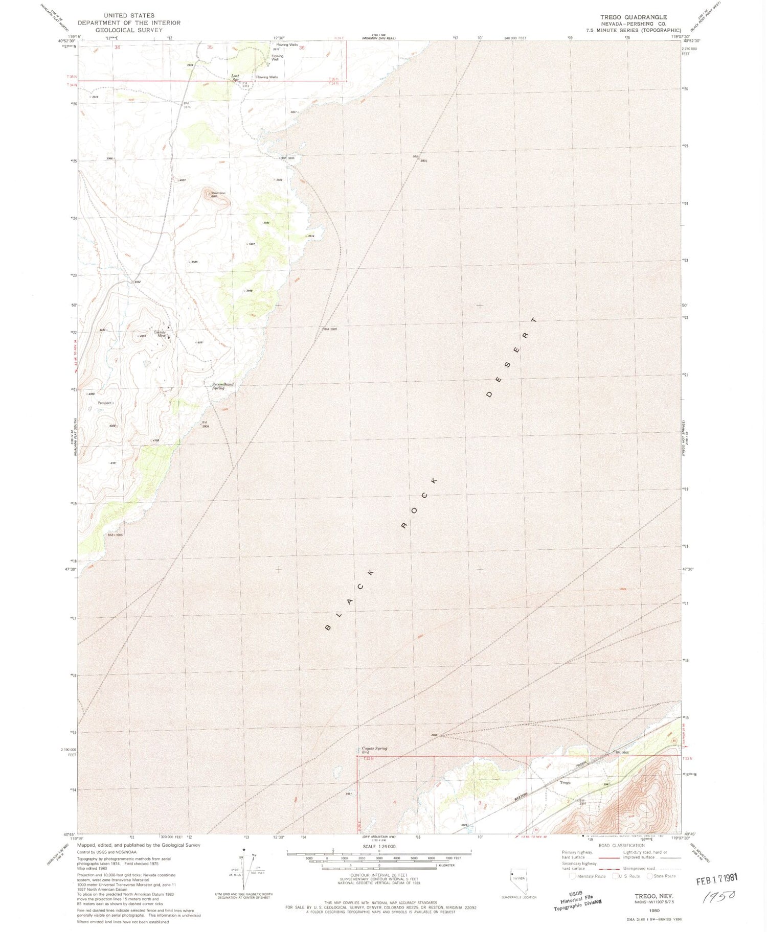 Classic USGS Trego Nevada 7.5'x7.5' Topo Map Image
