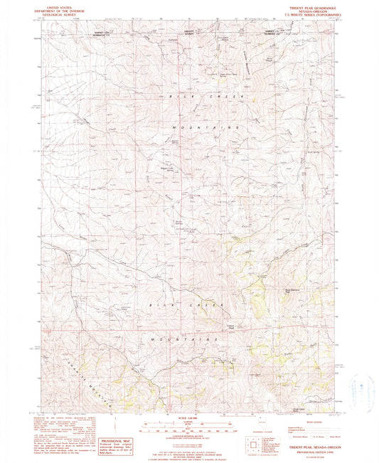 Classic USGS Trident Peak Nevada 7.5'x7.5' Topo Map Image