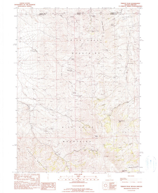 Classic USGS Trident Peak Nevada 7.5'x7.5' Topo Map Image