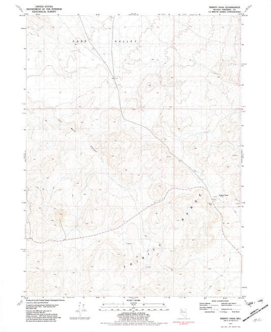 Classic USGS Trinity Pass Nevada 7.5'x7.5' Topo Map Image