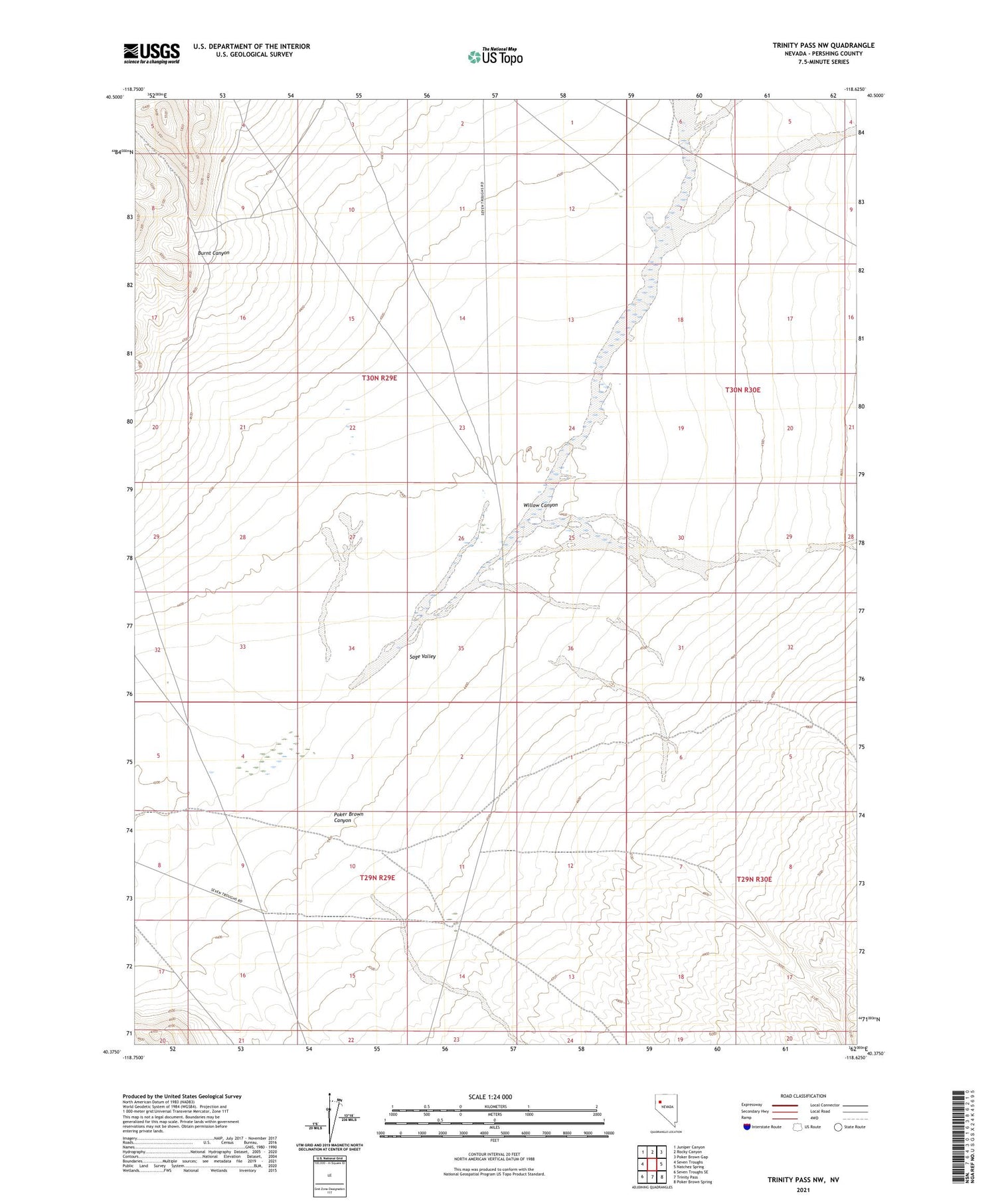 Trinity Pass NW Nevada US Topo Map Image