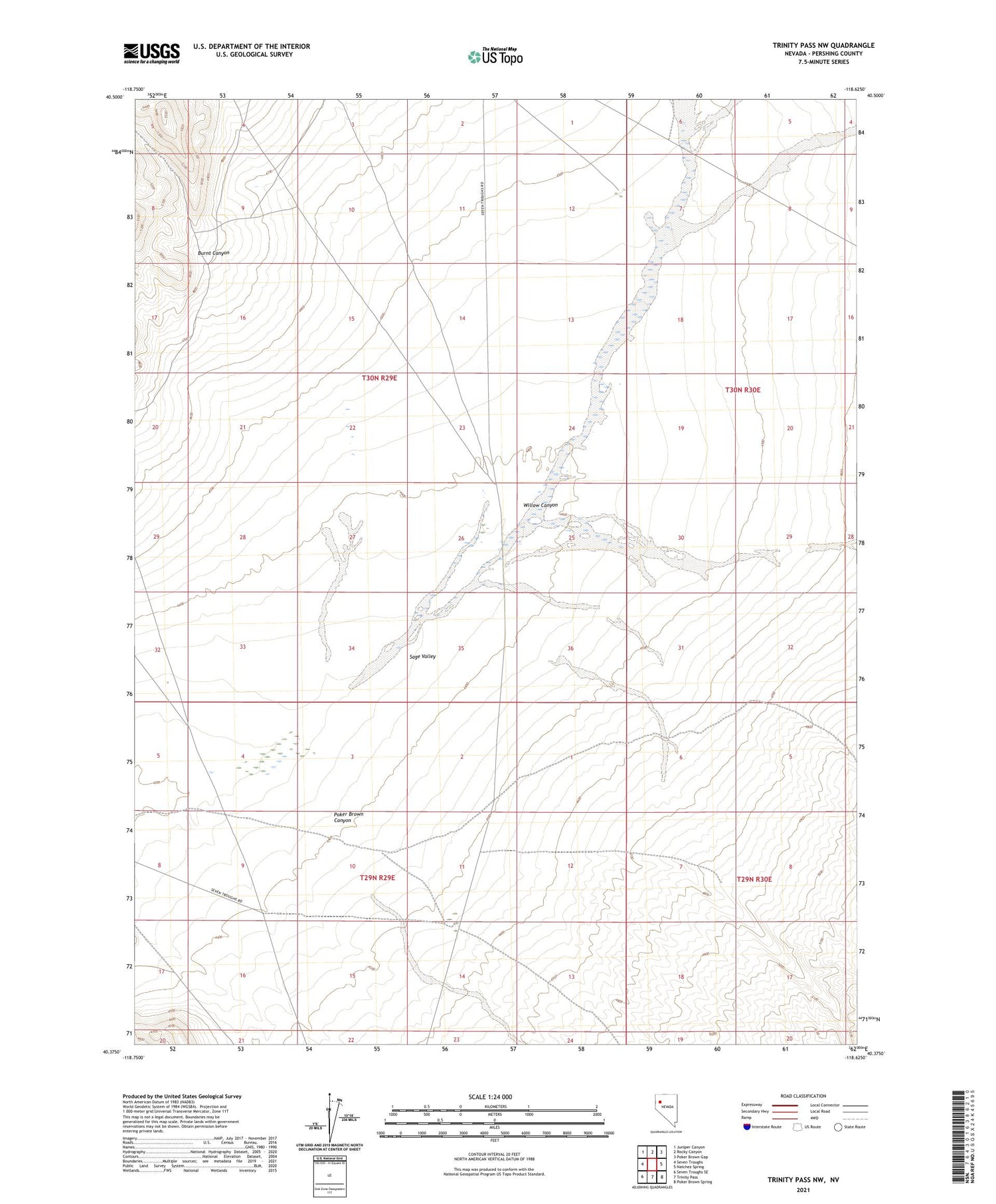 Trinity Pass NW Nevada US Topo Map Image