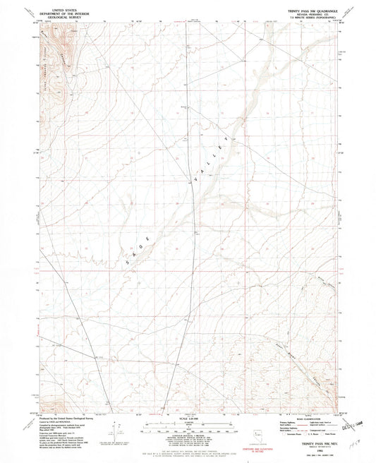 Classic USGS Trinity Pass NW Nevada 7.5'x7.5' Topo Map Image