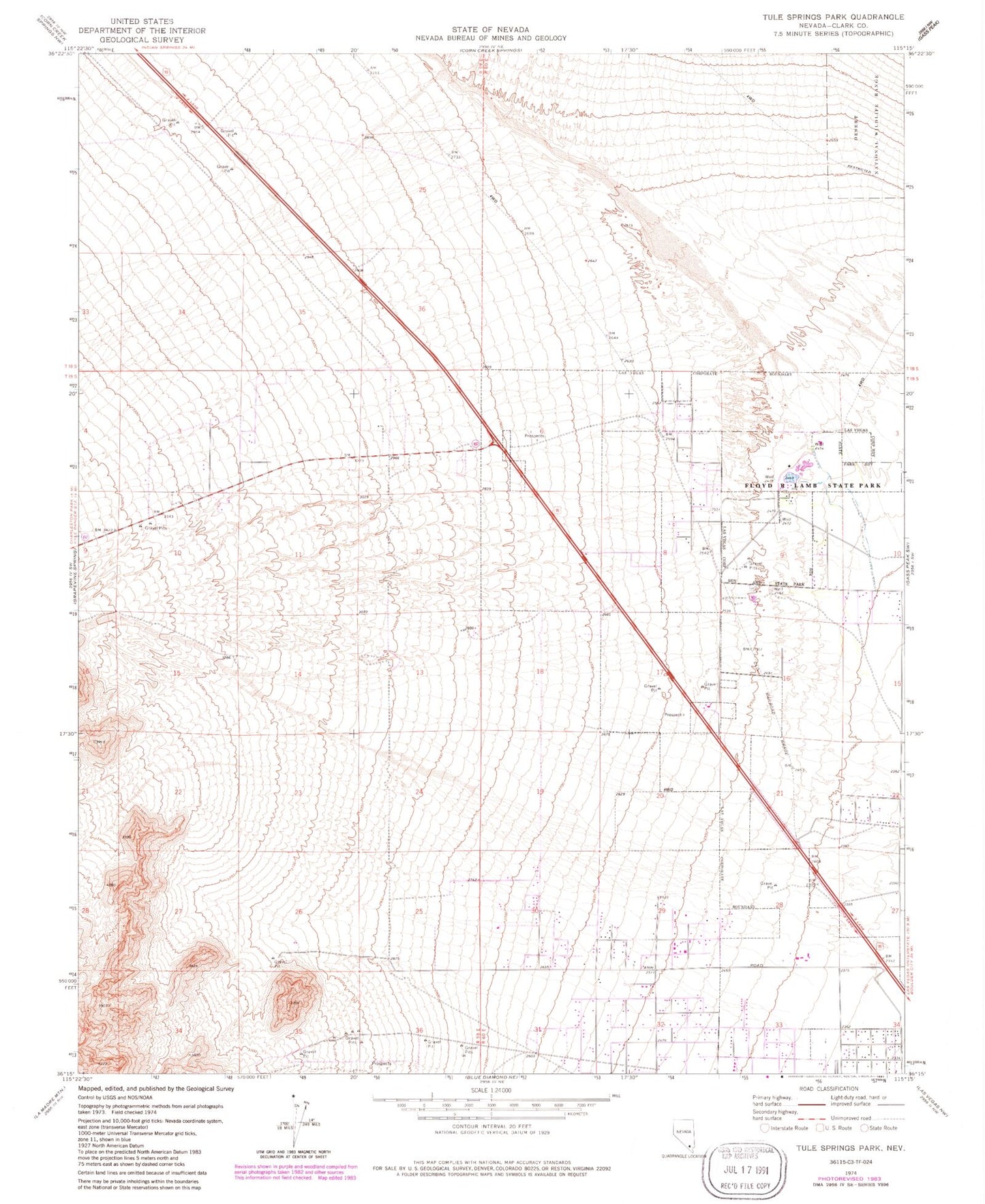 Classic USGS Tule Springs Lake Nevada 7.5'x7.5' Topo Map Image