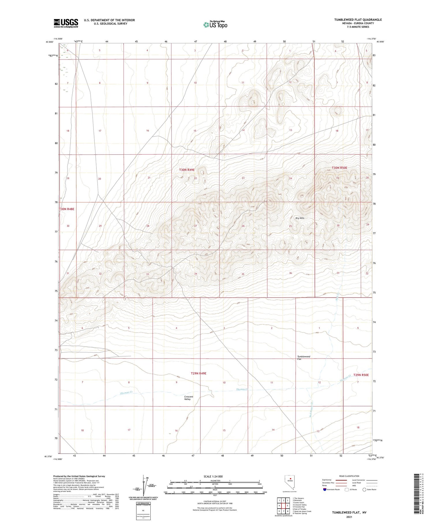 Tumbleweed Flat Nevada US Topo Map Image