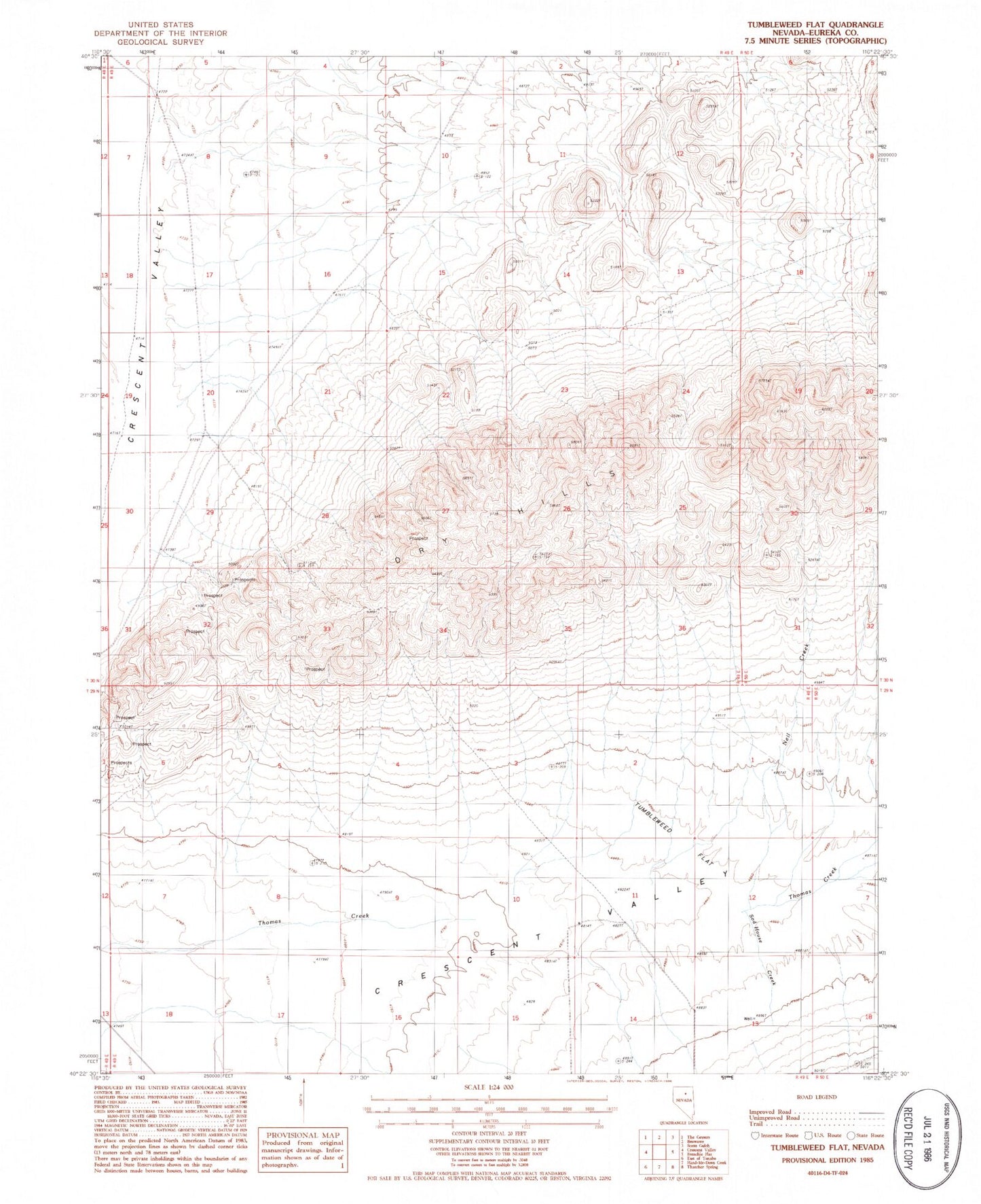 Classic USGS Tumbleweed Flat Nevada 7.5'x7.5' Topo Map Image