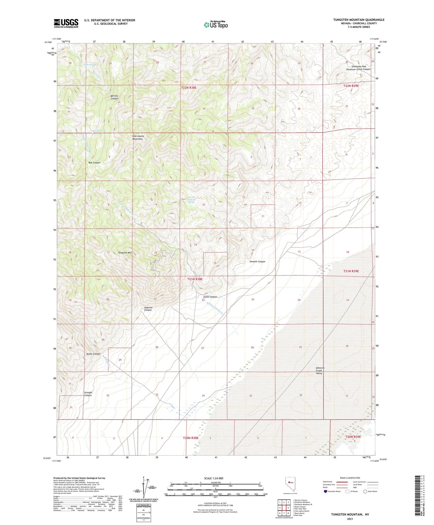 Tungsten Mountain Nevada US Topo Map Image