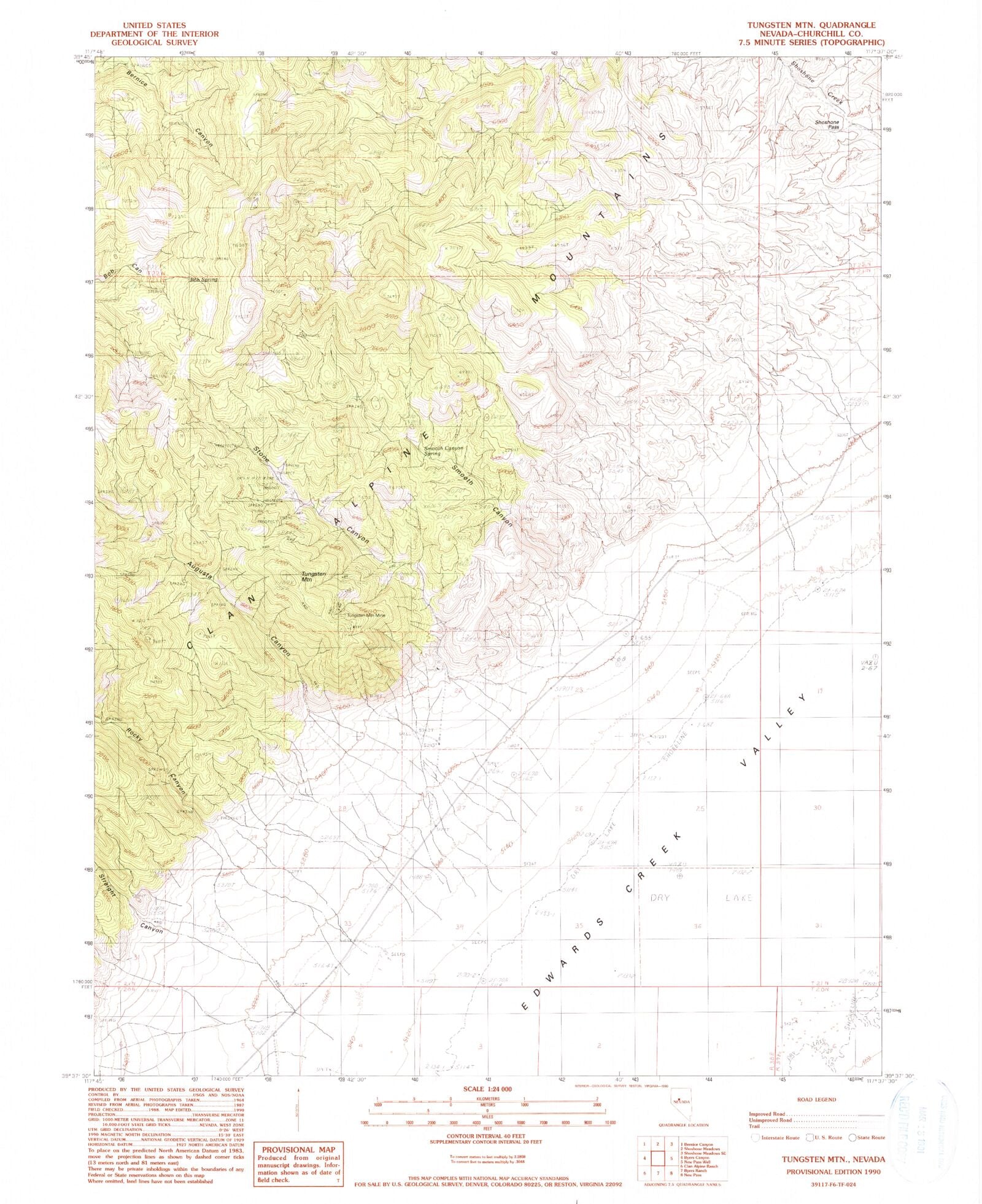 Classic USGS Tungsten Mountain Nevada 7.5'x7.5' Topo Map MyTopo Map Store