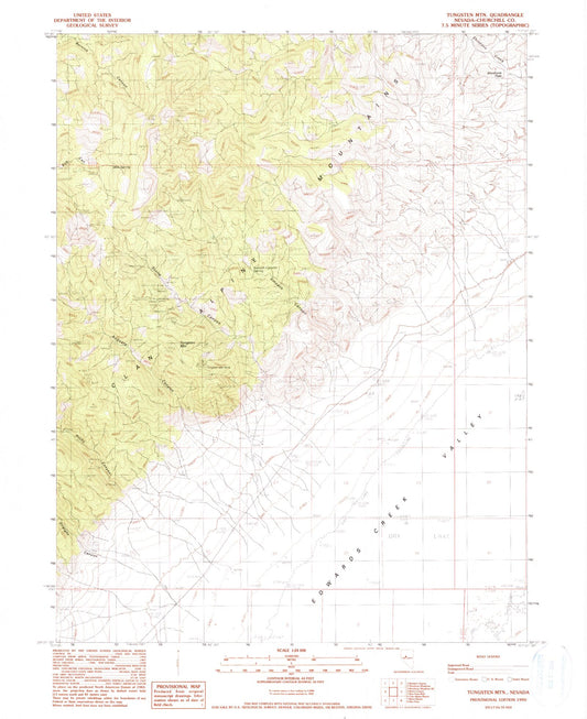 Classic USGS Tungsten Mountain Nevada 7.5'x7.5' Topo Map Image
