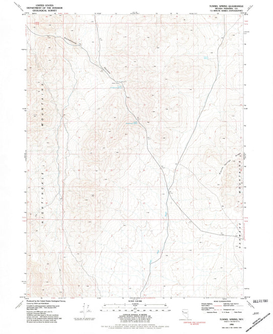 Classic USGS Tunnel Spring Nevada 7.5'x7.5' Topo Map Image