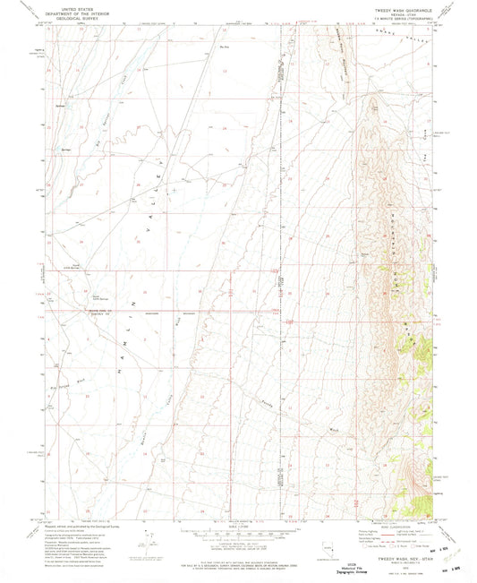 Classic USGS Tweedy Wash Nevada 7.5'x7.5' Topo Map Image