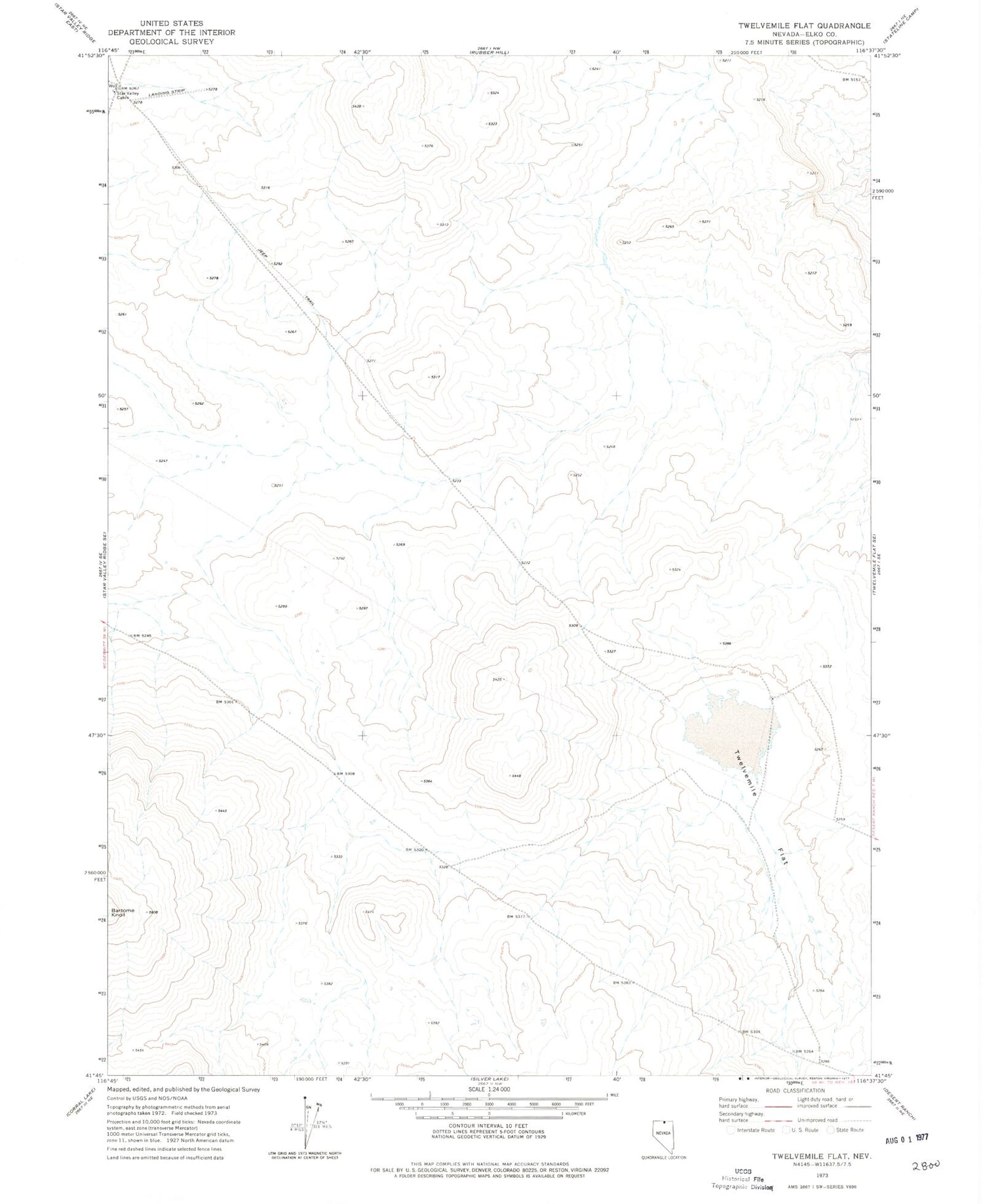 Classic USGS Twelvemile Flat Nevada 7.5'x7.5' Topo Map Image