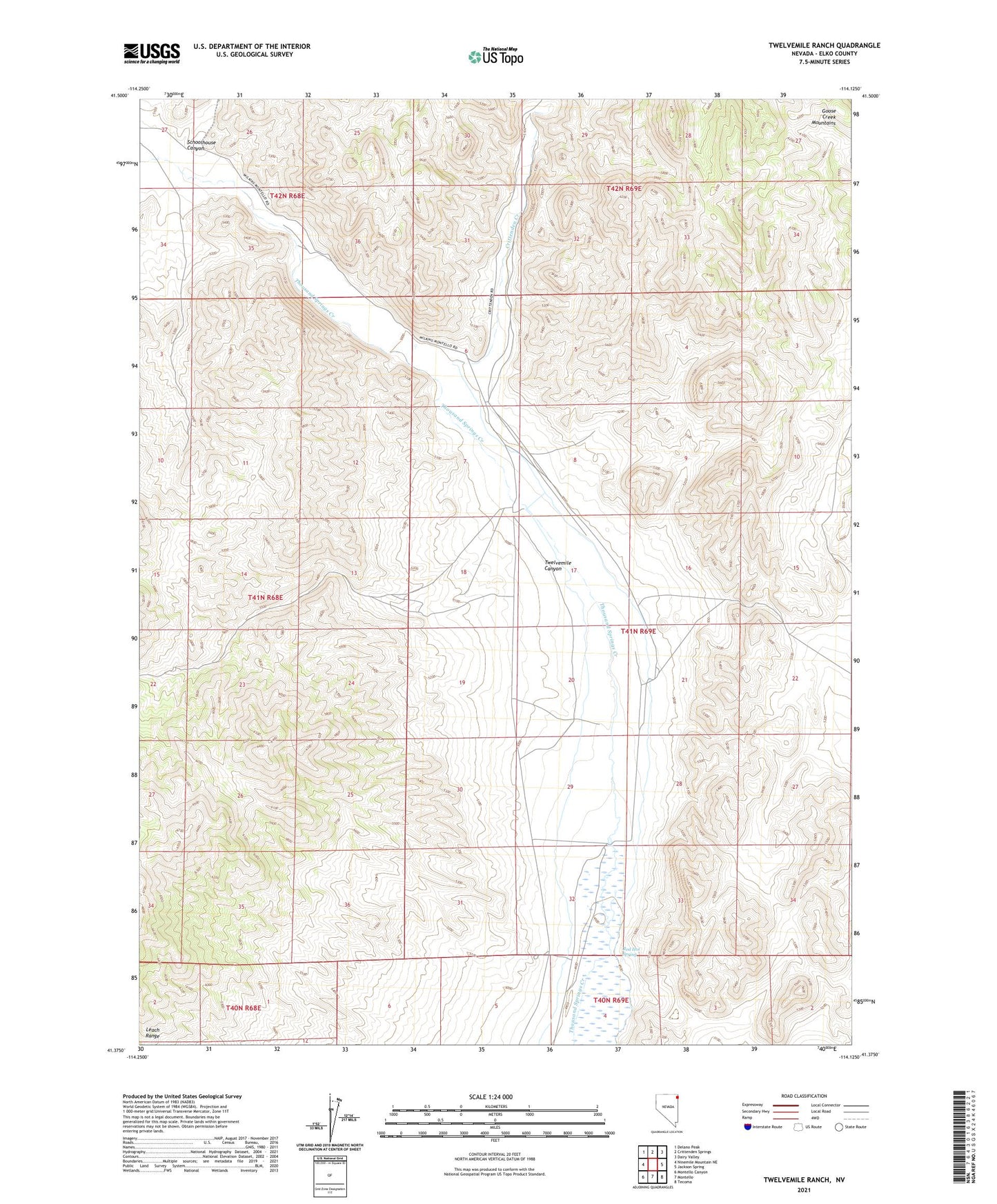 Twelvemile Ranch Nevada US Topo Map Image