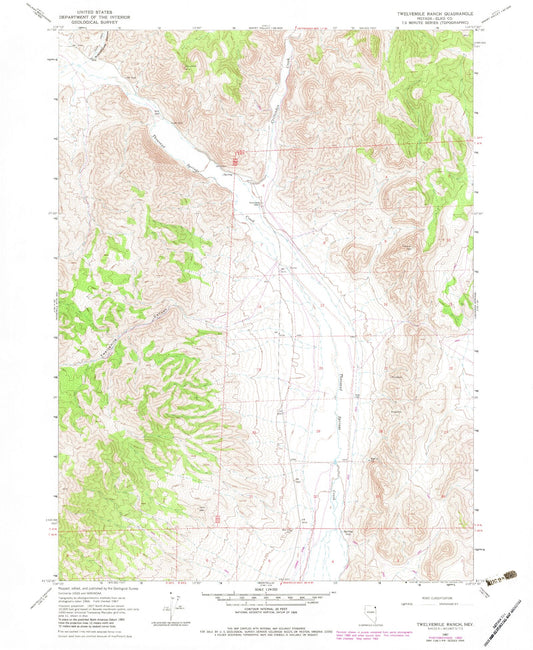 Classic USGS Twelvemile Ranch Nevada 7.5'x7.5' Topo Map Image
