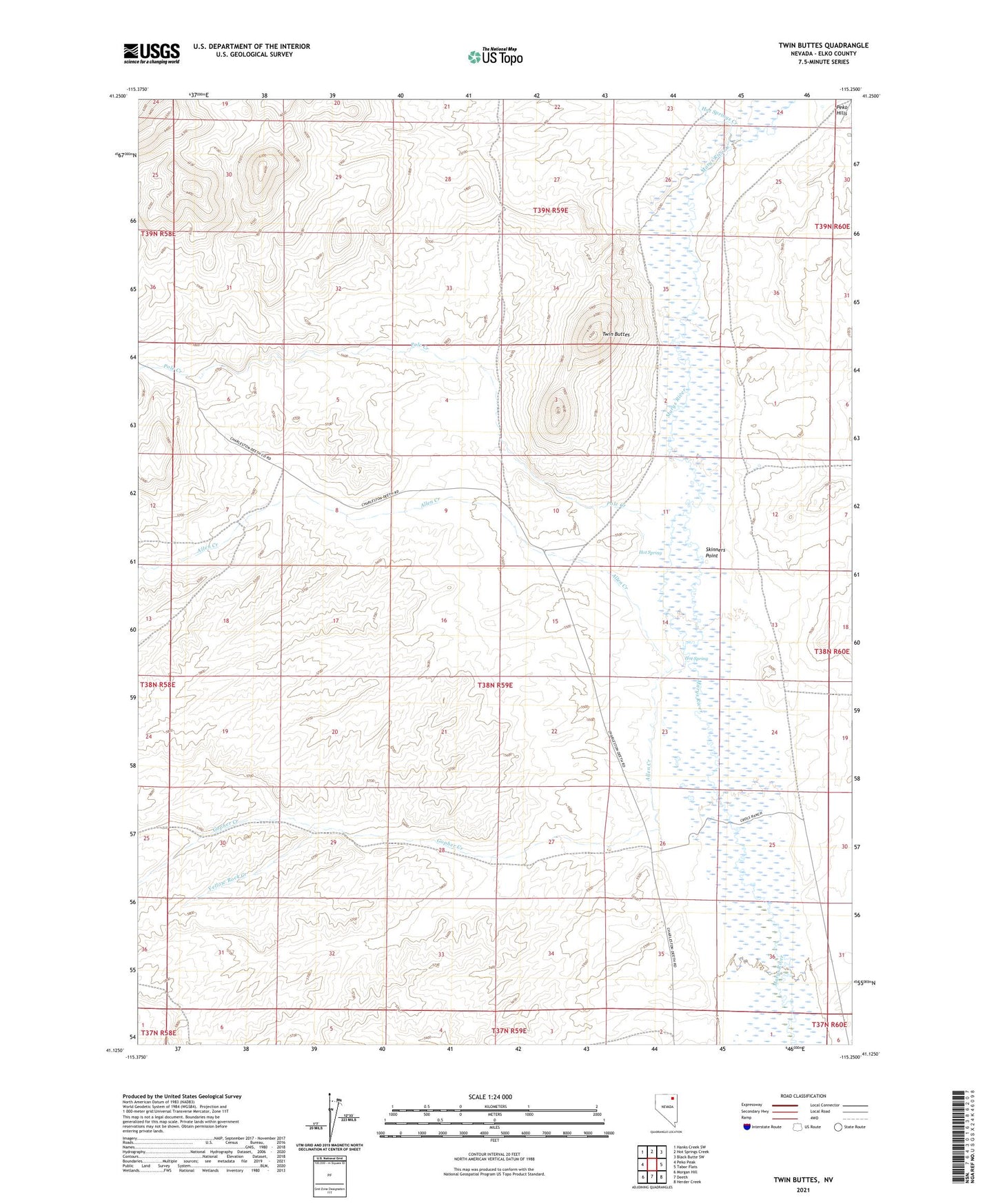 Twin Buttes Nevada US Topo Map Image