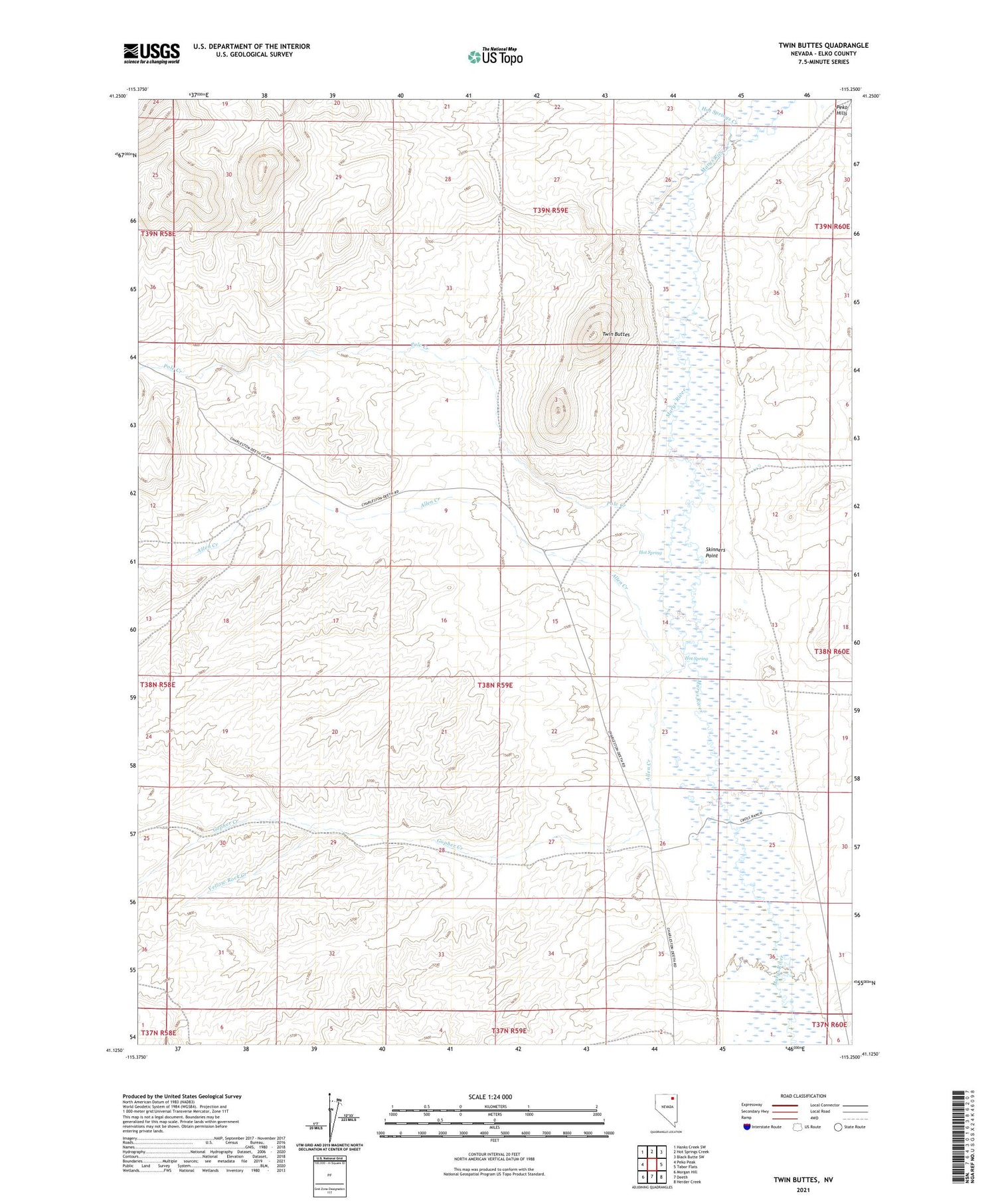 Twin Buttes Nevada US Topo Map Image