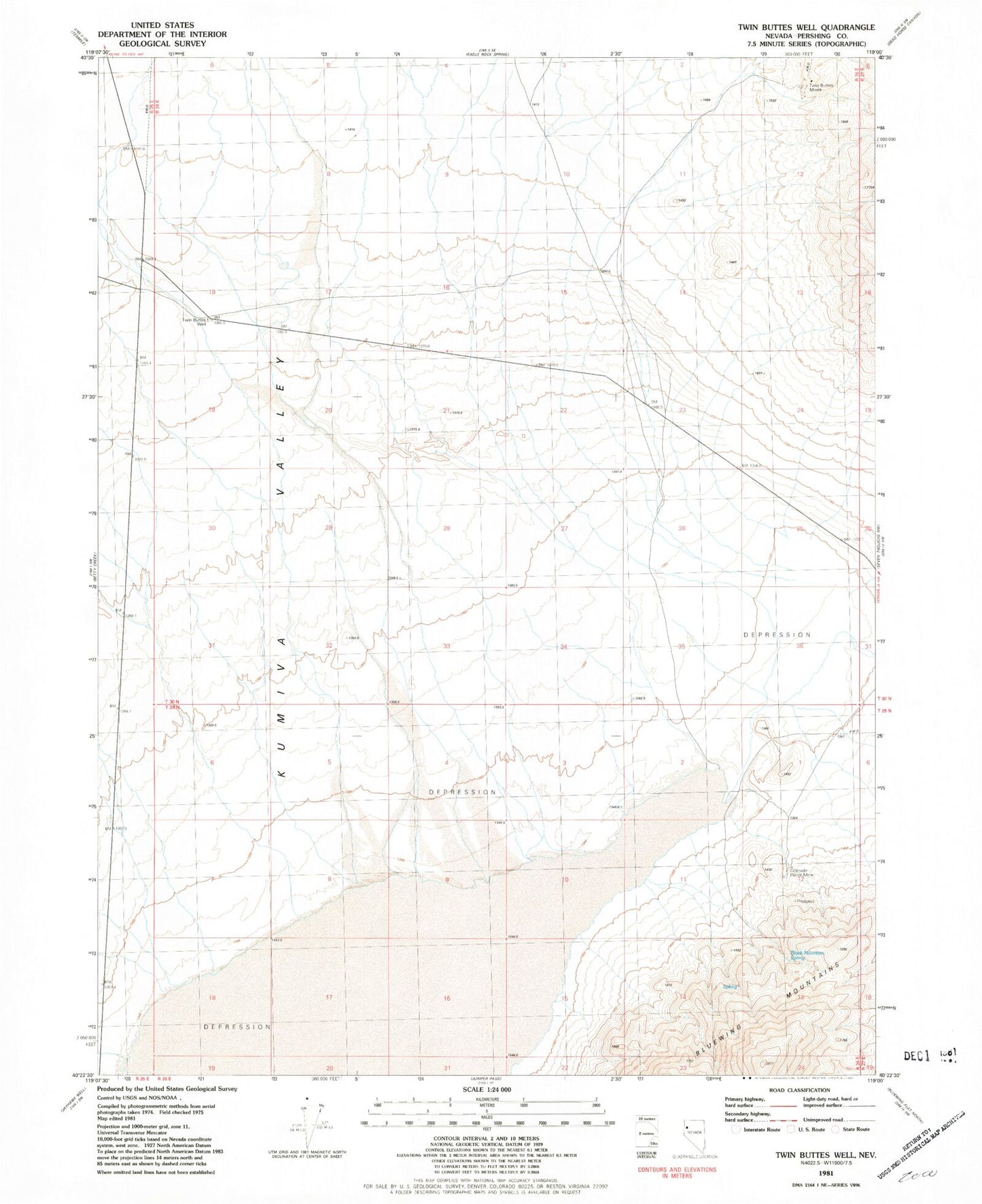 Classic USGS Twin Buttes Well Nevada 7.5'x7.5' Topo Map Image