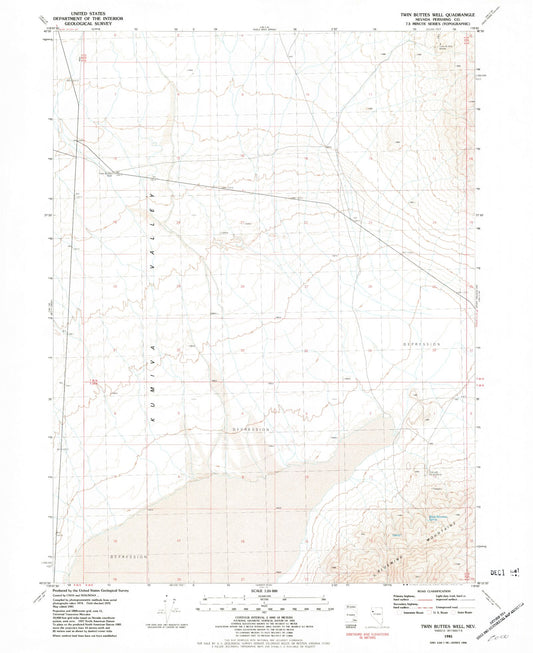 Classic USGS Twin Buttes Well Nevada 7.5'x7.5' Topo Map Image