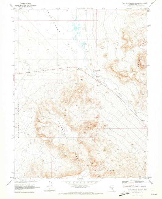 Classic USGS Twin Springs Slough Nevada 7.5'x7.5' Topo Map Image