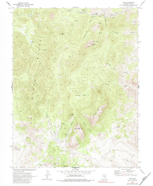 Classic USGS Tybo Nevada 7.5'x7.5' Topo Map Image