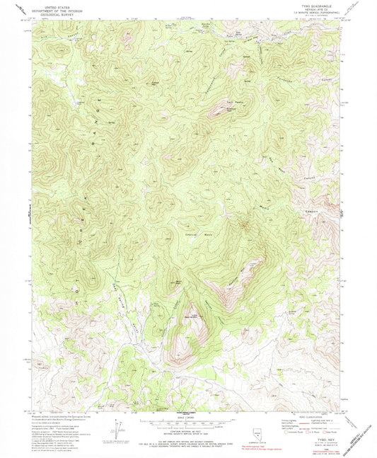 Classic USGS Tybo Nevada 7.5'x7.5' Topo Map Image