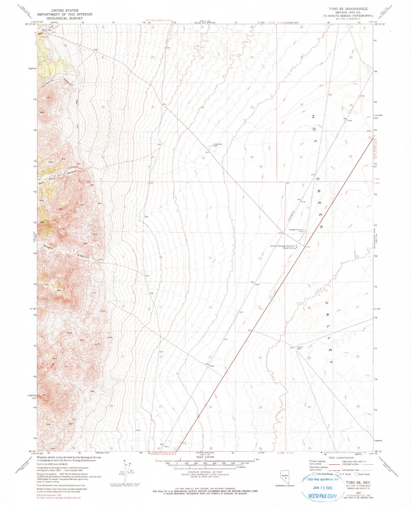 Classic USGS Tybo Well Nevada 7.5'x7.5' Topo Map Image