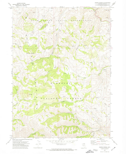 Classic USGS Ungina Wongo Nevada 7.5'x7.5' Topo Map Image