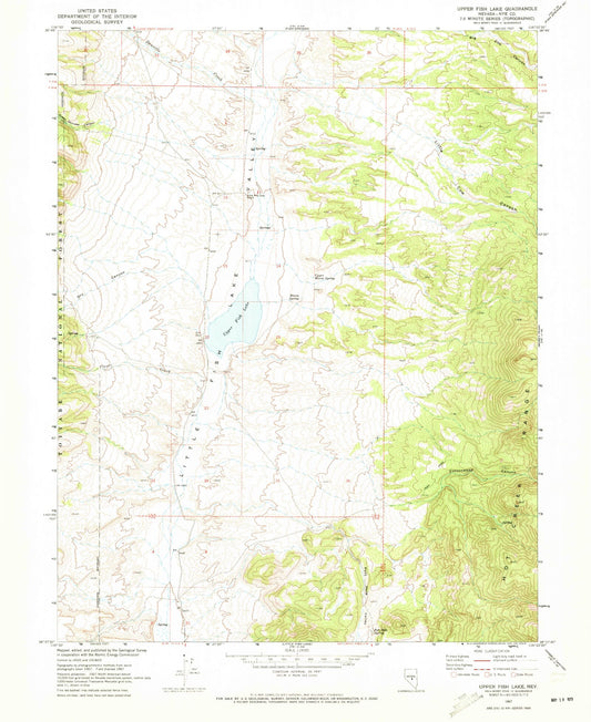 Classic USGS Upper Fish Lake Nevada 7.5'x7.5' Topo Map Image