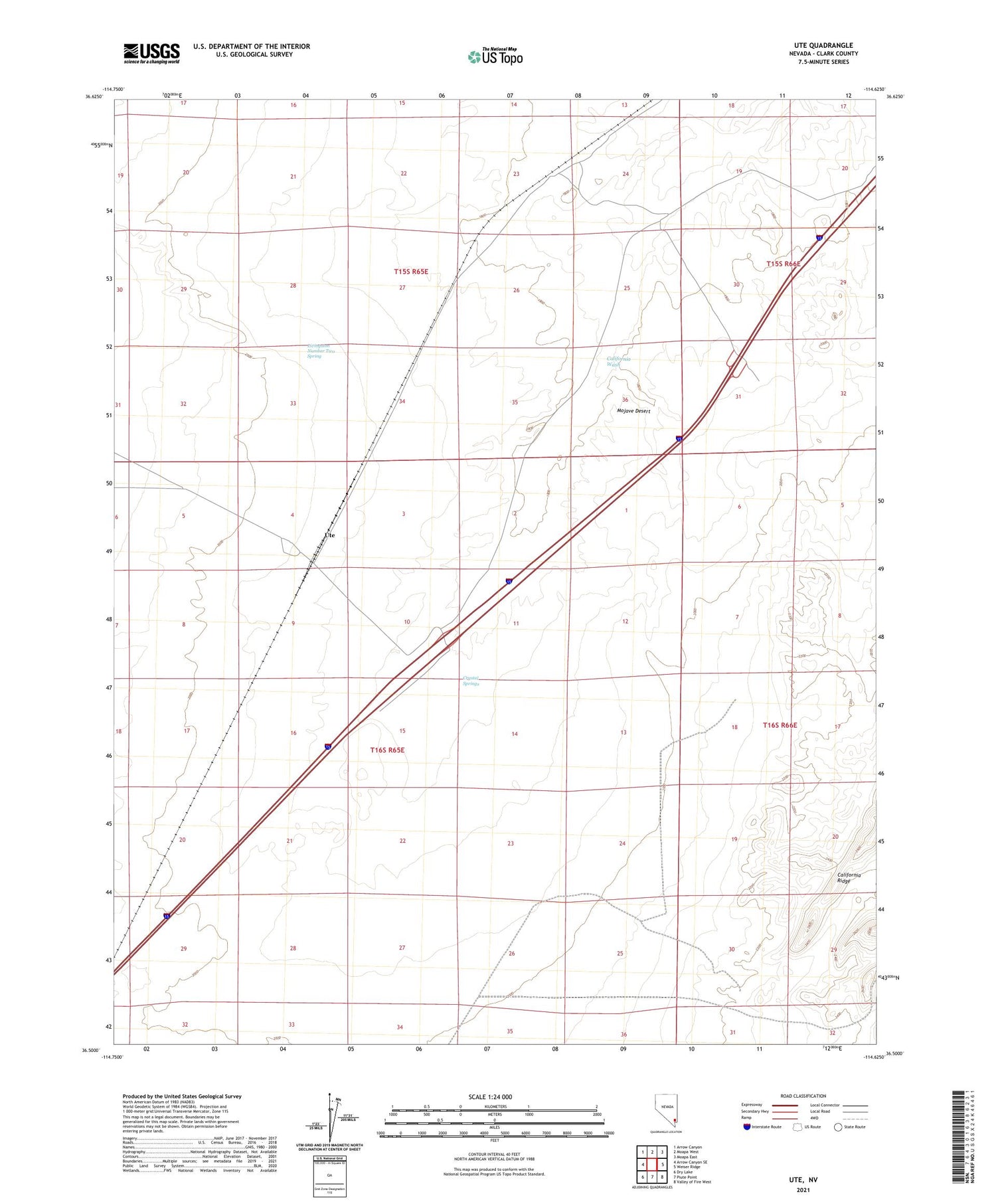 Ute Nevada US Topo Map Image