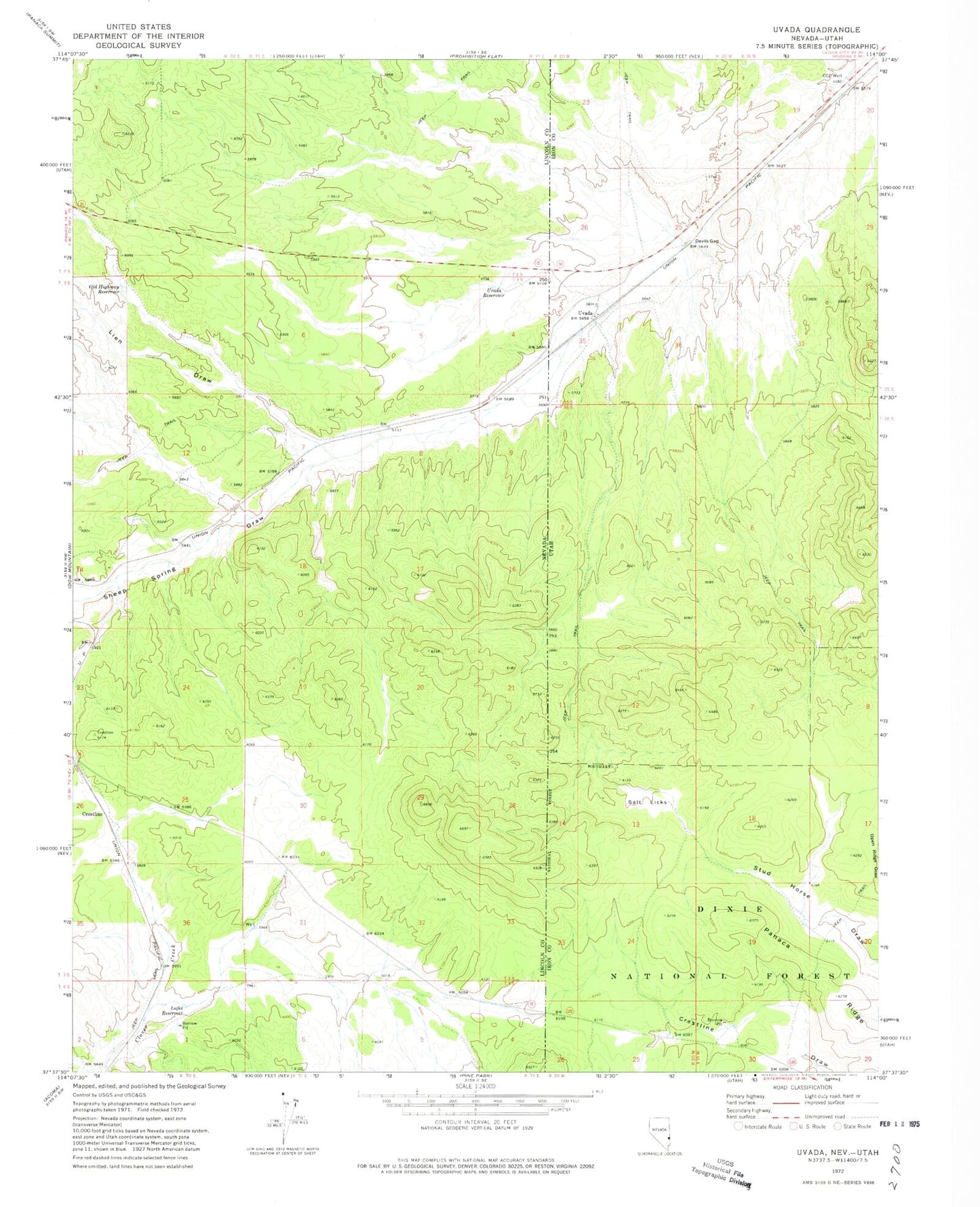 Classic USGS Uvada Utah 7.5'x7.5' Topo Map Image
