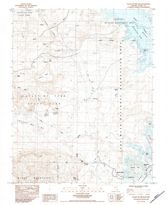 Classic USGS Valley of Fire East Nevada 7.5'x7.5' Topo Map Image