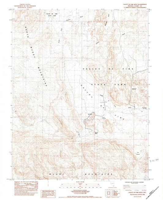Classic USGS Valley of Fire West Nevada 7.5'x7.5' Topo Map Image